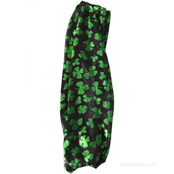 St. Patrick's Day 17.5X .63 Infinity Scarf Set; (2-Pack) Shamrock Scarves White & Black with Green Shamrocks