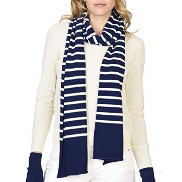 State Cashmere Classic Jersey Knit Striped Scarf 100% Pure Cashmere Extended 80x13.5