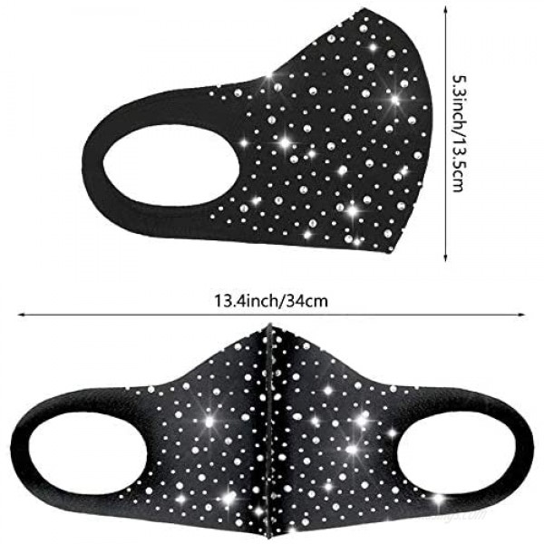 6 Pieces Bling Rhinestone Washable Face Coverings Glitter Crystal Party Masquerade Ball Mouth Covering for Women Girls
