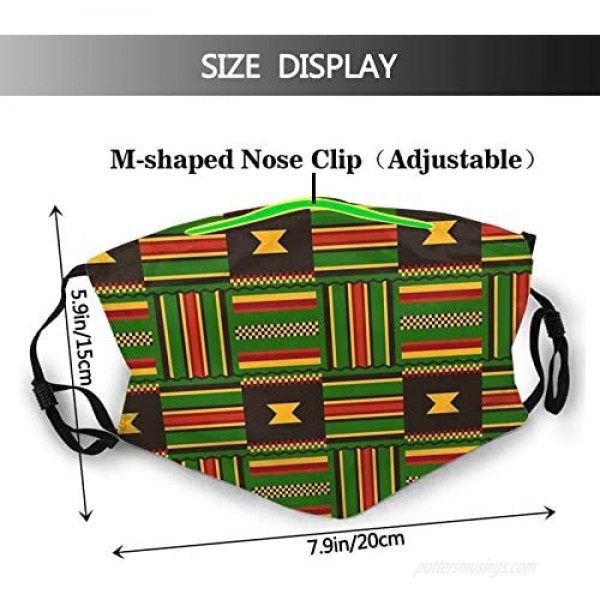 African Pattern Kente Face Mask Fabric Cloth With 2 Filters Adjustable Washable Face Scarves For Women Men