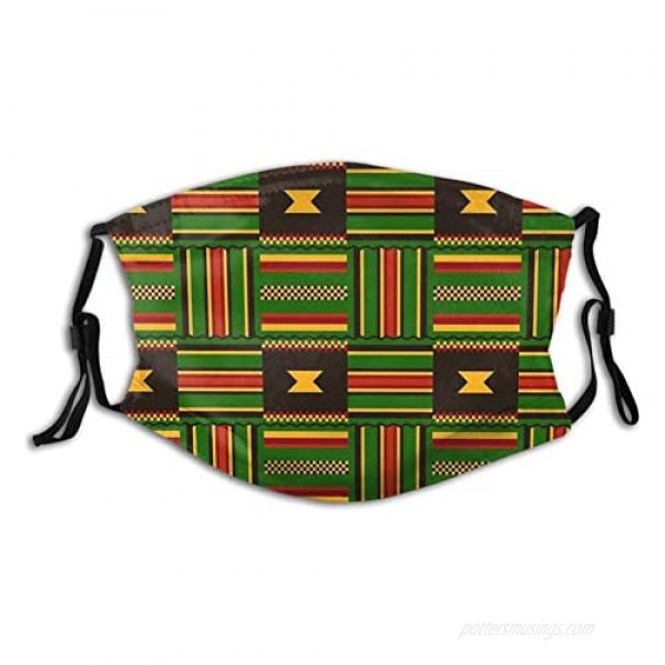 African Pattern Kente Face Mask Fabric Cloth With 2 Filters Adjustable Washable Face Scarves For Women Men