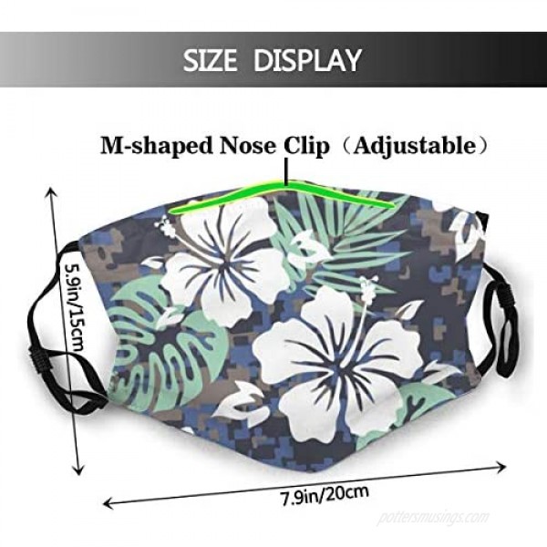 ANIUERLN DIY Reusable Adjustable Face Mouth Protection With 5-Layer Filter For Running Outdoor Print With Hawaiian Aloha Camouflage Pattern