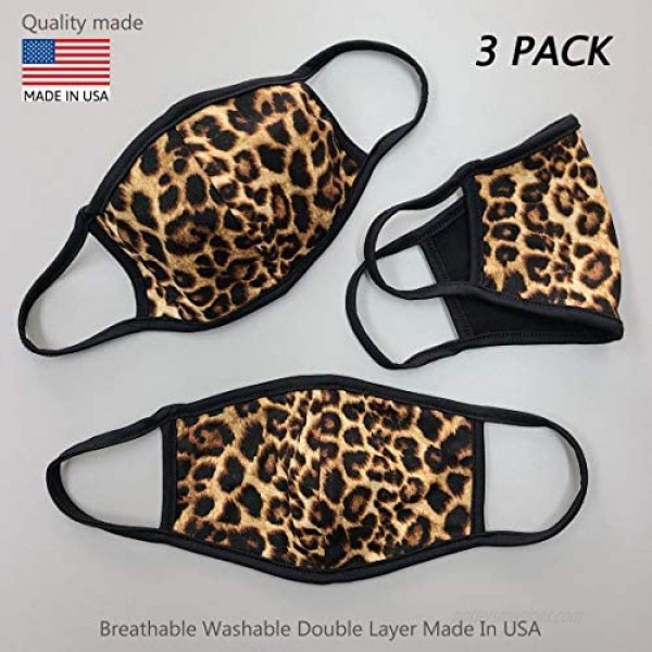 Cameleon Cover - Made in USA - Fashion Cheetah Face Mask Covering Washable Cotton Double Layer - 3 Pack (Cheetah Collection)