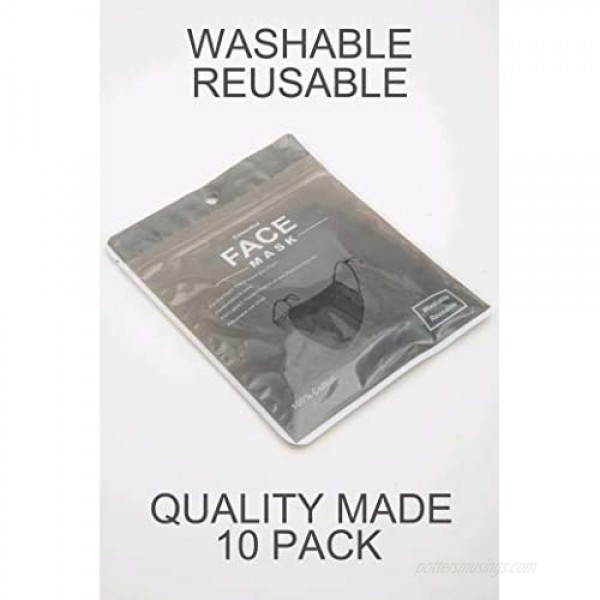 Econo-High - Washable Reusable Black Cotton Face Mask Fabric Cloth Double Layer- Youth Teen Size Or For Small Face - Prewash- 10 PACK!