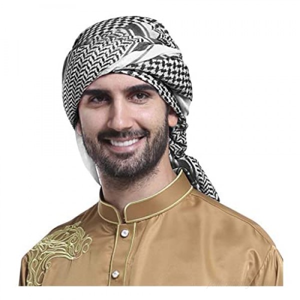 Men Arab Shemagh Headscarf Muslim Dubai Casual Headwear Scarf Neck Wrap Head Cover Turban Cap
