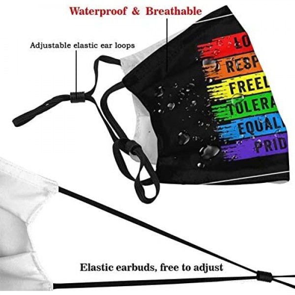 Rainbow Gay Love Outdoor Reusable Washable Fashion Face Mask For Unisex With 2 Pcs Fliters
