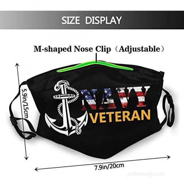 U.S.Navy Veteran Face Mask Dust Filter-Comfortable-Breathable-Washable Unisex Black