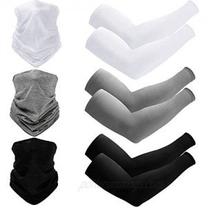 6 Pack UV Protection Faces Cover Neck Gaiter Balaclava Dust Protection and Ice Silk Cooling Arm Sleeves
