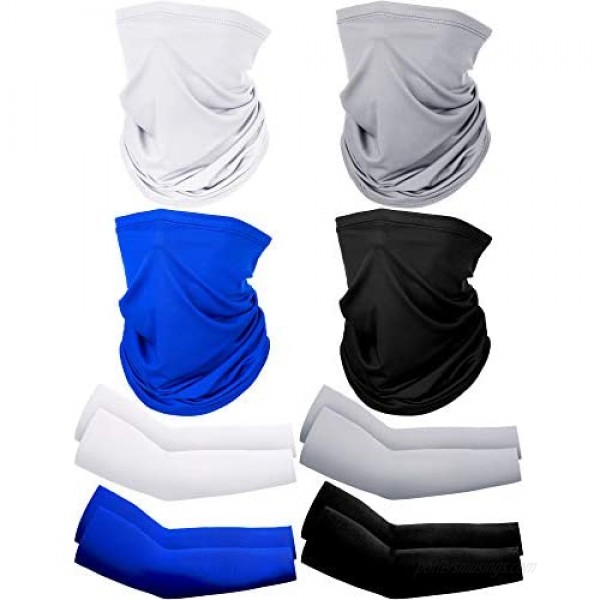 8 Pack Summer UV Protection Face Cover Neck Gaiter Scarf and Ice Silk Cooling Arm Sleeves