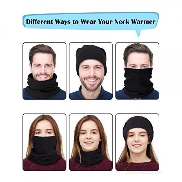 Blulu 4 Pieces Neck Warmer Ear Warmer Fleece Neck Gaiter Windproof Skiing Hiking Cycling Warmer for Adults and Kids (Color Set 1)