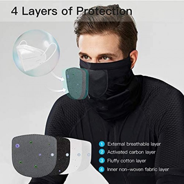 Evershop Reusable Face Covering with Filter for Men Women Balaclava Face Scarf Neck Gaiters Washable Bandanas with Dust/Wind/Sun Protection for Fishing Cycling Motorcycle Bike & Outdoor Sport Black