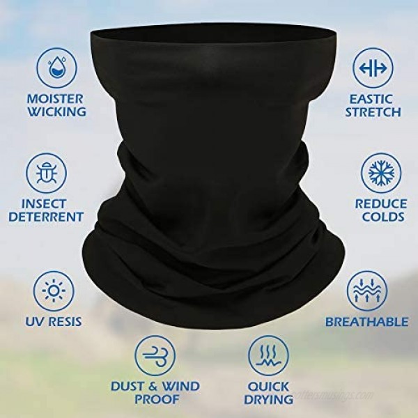 Neck Gaiter Reusable Face Cover Scarf Neck Face Mask for Men and Women Breathable Face Gaiters Masks for Sun UV Dust Wind Protection (Black Blue Gray Orange - 4 Pack)