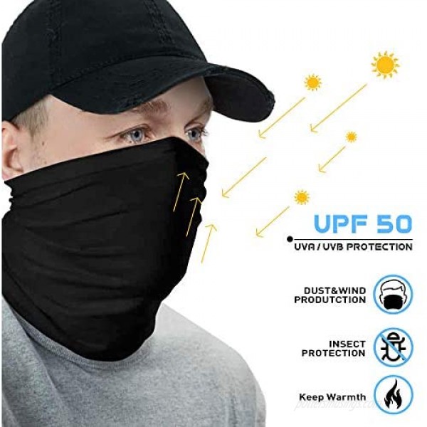 OMDEX 3Pcs Neck Gaiter with Filter UPF 50 Face Cover - UV Sun Protection Warmer Windproof Gaiter Sun Bandanas Breathable Scarf for Women & Men & Kids Outdoor Sports