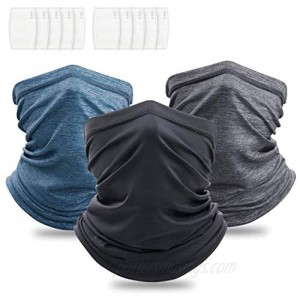 OMDEX 3Pcs Neck Gaiter with Filter UPF 50 Face Cover - UV Sun Protection Warmer Windproof Gaiter Sun Bandanas Breathable Scarf for Women & Men & Kids Outdoor Sports