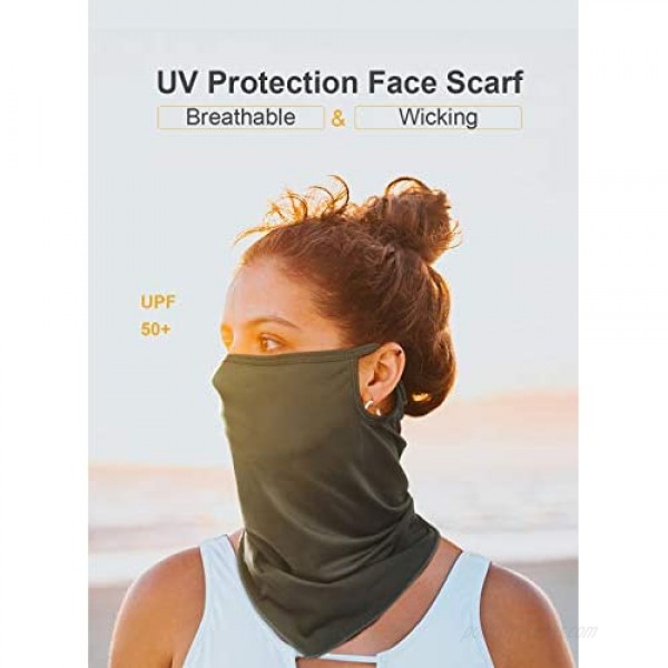 PESNR 2 Pieces Neck Gaiter Outdoor UV Protection Breathable Bandanas Face Masks with Scarf Ear Loops for Women Men Sports