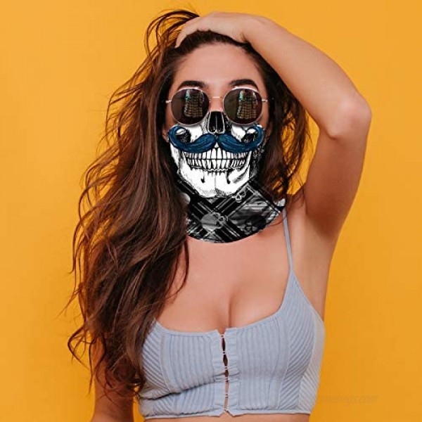 Skull Face Mask Bandana Motorcycle Face Mask for Men Women Skeleton Half Face Mask Sun UV Dust Wind Protection Breathable Rave Face Scarf Neck Gaiter for Biker Riding