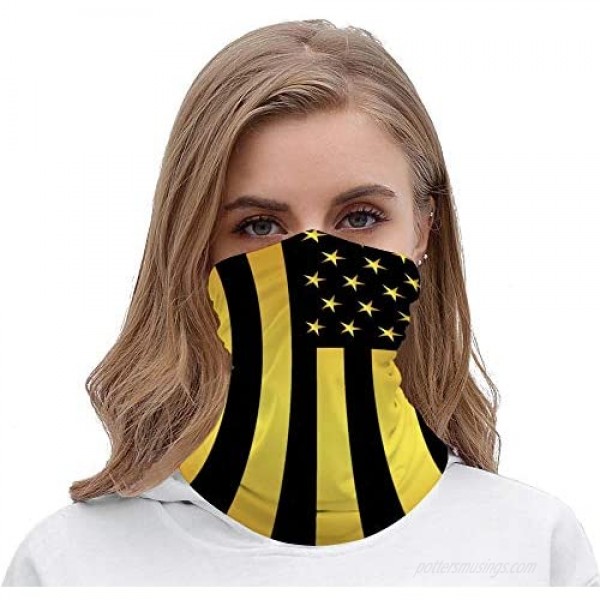WXUEH Summer Cooling Neck Gaiter Mask Black And Yellow US American Flag Reusable Face Cover Scarf UV Protection Breathable Bandana Seamless Balaclavas Headband Headwear for Outdoors Sports White 50x25cm