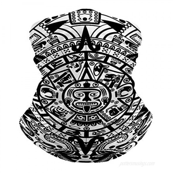 WXUEH Summer Cooling Neck Gaiter Mask Mayan Aztec Calendar Reusable Face Cover Scarf UV Protection Breathable Bandana Seamless Balaclavas Headband Headwear for Outdoors Sports White 50x25cm