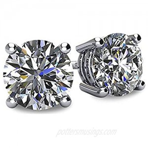 14k Gold Post & Sterling Silver 4 Prong Swarovski Pure Brilliance CZ Stud Earrings CZ 1.0 to 8.0ctw