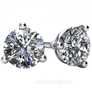 14K Gold Post & Sterling Silver-Swarovski-Zirconia 3 prong-Martini Style Stud Earrings 1.0ct to 4ct