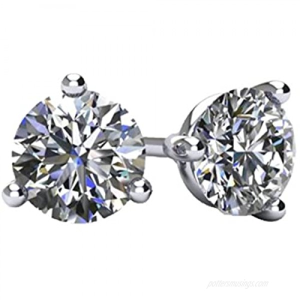 14K Gold Post & Sterling Silver-Swarovski-Zirconia 3 prong-Martini Style Stud Earrings 1.0ct to 4ct