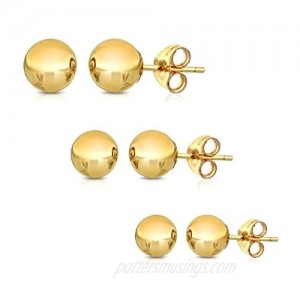 14K Solid Gold Ball Stud Earrings (3-Pair-Pack) 3MM 4MM and 5MM - Choose a Color