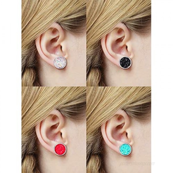 15 Pairs Faux Druzy Stud Earrings Set Stainless Steel Round Earrings Bohemian Pierced Earrings Jewelry for Women