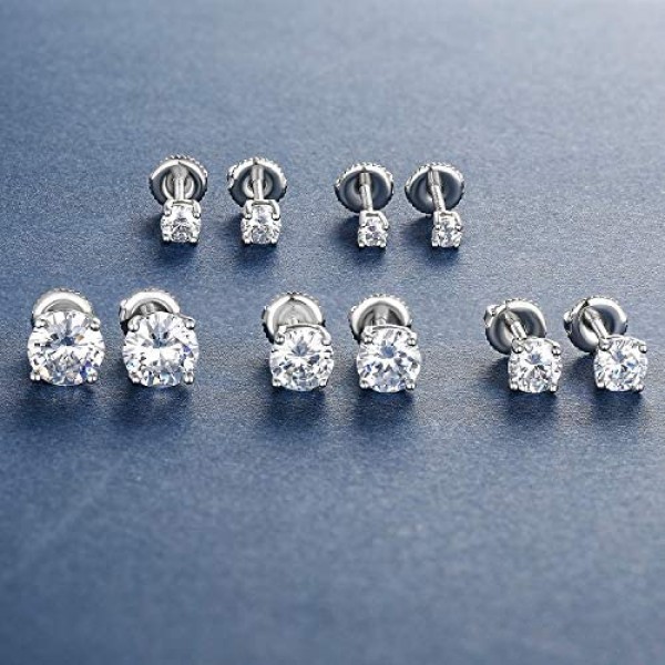 18K White Gold Plated 4 Pong Round Clear Cubic Zirconia Screw Back Stud Earring Pack