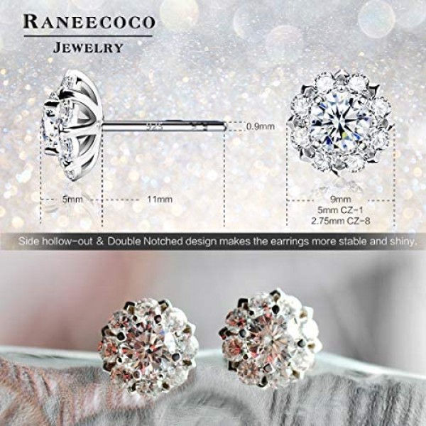 18K White Gold Plated Halo Cluster Cubic Zirconia Stud Earrings for Women Mom and Girls Sterling Silver CZ Jewelry Set