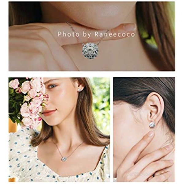 18K White Gold Plated Halo Cluster Cubic Zirconia Stud Earrings for Women Mom and Girls Sterling Silver CZ Jewelry Set