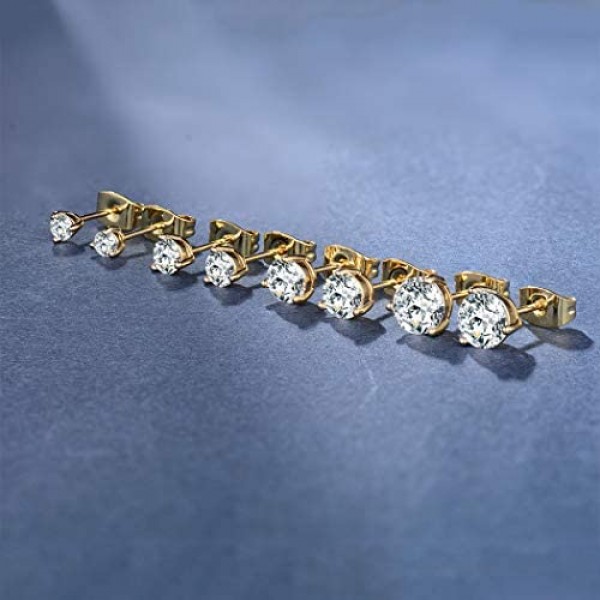 3/4/5/6mm CZ Opal Earrings Hypoallergenic Gold Plated