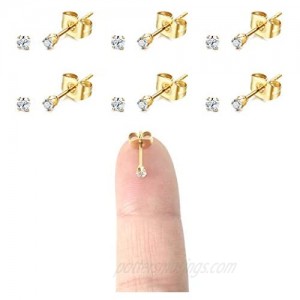 6 Pairs 14K Gold Plated 316L Surgical Steel Cartilage Piercing Tiny Stud Earrings 20G  Style Ball - Pearl - Cubic Zirconia - Disc  Color Gold - Silver - Rose Gold - Black  Diameter 1mm to 3mm…