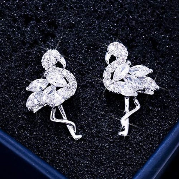 925 Sterling Silver Diamond Stud Earrings The Flamingo Earrings for Women Animal Stud Earrings