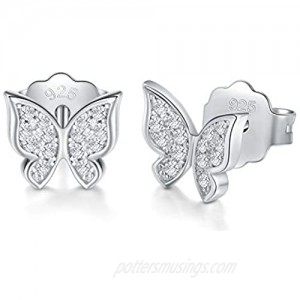 925 Sterling Silver Stud Earrings  BoRuo Cubic Zirconia Butterfly Earrings