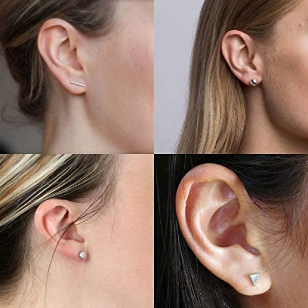925 Sterling Silver Stud Earrings for Women Men|Hypoallergenic Earrings Stud|4 Pairs of White Gold Plated Sterling Silver Stud Earrings Set for Girls