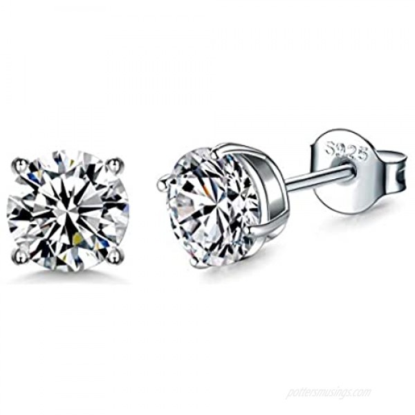 925 Sterling Silver Stud earrings Set | White Gold Plated Hypoallergenic Stud Earrings | Cubic Zirconia Stud Earrings for Women Girls