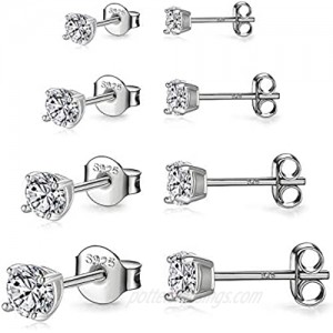 925 Sterling Silver Stud earrings Set | White Gold Plated Hypoallergenic Stud Earrings | Cubic Zirconia Stud Earrings for Women Girls