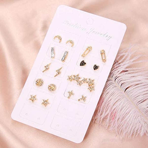 Asooll 9Pairs Star Heart Moon Multiple Stud Earrings set Fashion Stud Earring Set for Women and Girls