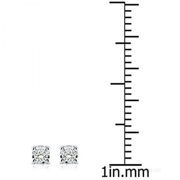 Diamond Wish Sterling Silver Round Diamond Stud Earrings (0.08 cttw Good I2-I3) 4-Prong Basket Set Push-Back Clasps