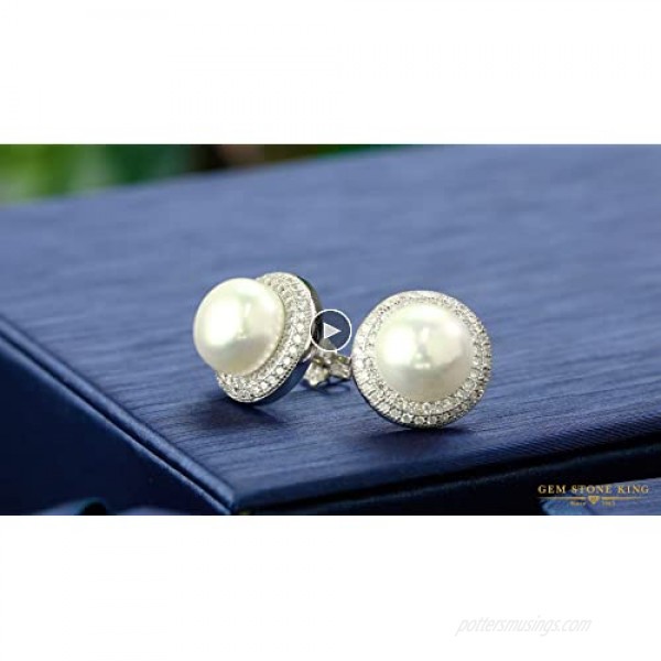 Gem Stone King 925 Sterling Silver 9MM Cultured Freshwater Pearl Button Stud Earrings
