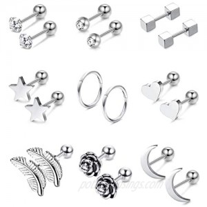 Jstyle 9Pairs 316L Surgical Steel Ear Cartilage Stud Earrings for Men Women CZ Barbell Helix Tragus Stud Piercings Jewelry