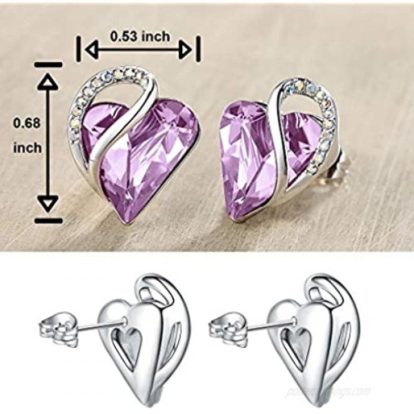 Leafael Infinity Love Heart Stud Earrings with Birthstone Crystal Women's Gifts Silver-tone