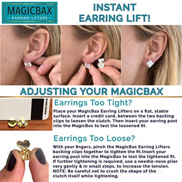 Magic Bax Earring Lifters - 2 Pairs of Adjustable Hypoallergenic Earring Lifts (1 Pair of Sterling Silver Plated and 1 Pair of 18K Gold Plated) As Seen on TV