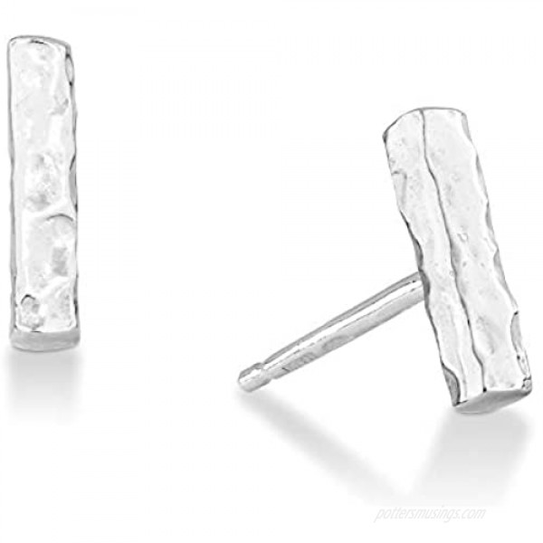 MiaBella 925 Sterling Silver Hammered Minimalist Flat Bar Dainty Stud Earrings for Women Teen Girls Made in Italy