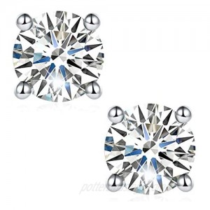 Moissanite Earrings  Lab Created Diamond Earrings with 2 pieces of DEF Color Brilliant Round Cut Moissanite in Sterling Silver with 18K White Gold Plated with Safety Friction Back