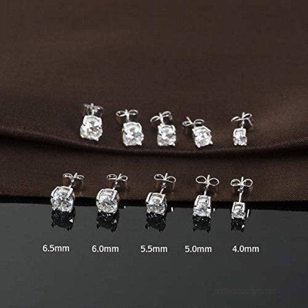 Moissanite Stud Earrings 0.6ct-2ct DF Color Brilliant Round Cut Lab Created Diamond Earrings 18K White Gold Plated Brass Friction Back for Women Men