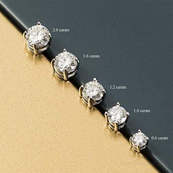 Moissanite Stud Earrings 0.6ct-2ct DF Color Brilliant Round Cut Lab Created Diamond Earrings 18K White Gold Plated Brass Friction Back for Women Men