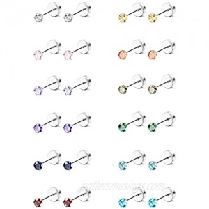 ORAZIO CZ Stud Earrings for Women Men Stainless Steel Cubic Zirconia Screwback Earrings Set