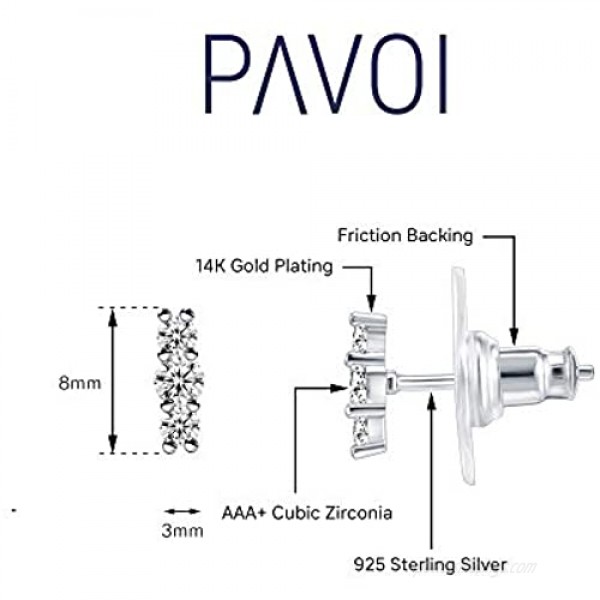 PAVOI 14K Gold Plated 925 Sterling Silver CZ Simulated Diamond Earrings Dainty Geometric Shape - Mini Bar Halo Lightning Bolt Moon Stud Earrings