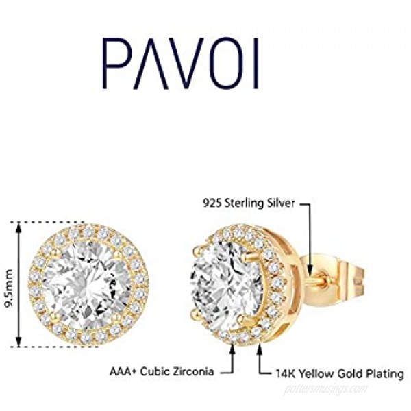 PAVOI 14K Gold Plated Sterling Silver Post Brilliant Round Faux Diamond Halo Earrings - Premium Cubic Zirconia in Rose Gold White Gold and Yellow Gold